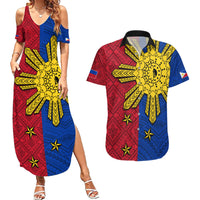 Philippines Sun Batok Tattoo Couples Matching Summer Maxi Dress and Hawaiian Shirt Polynesian and Yakan Pattern - Wonder Print Shop