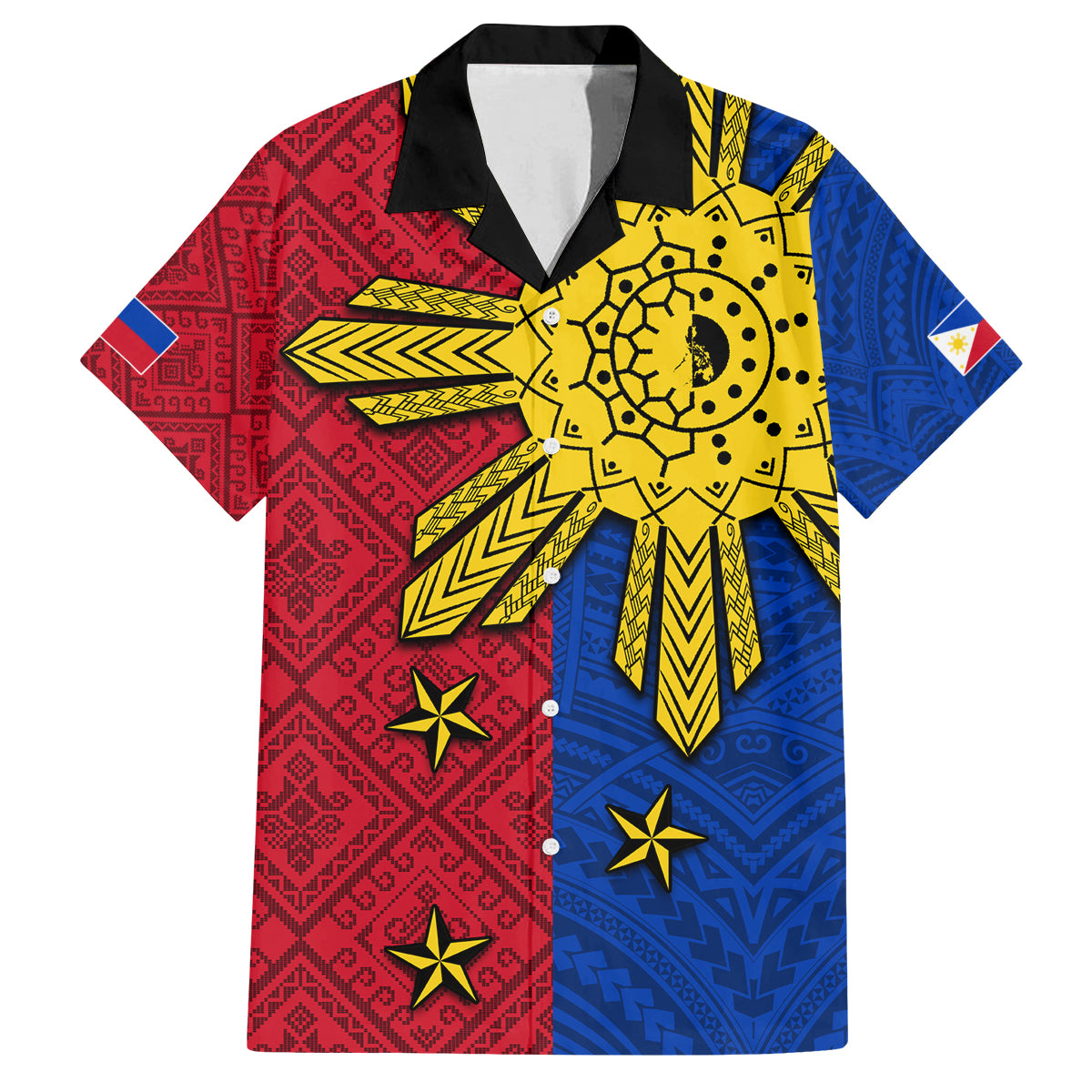 Philippines Sun Batok Tattoo Family Matching Off The Shoulder Long Sleeve Dress and Hawaiian Shirt Polynesian and Yakan Pattern - Wonder Print Shop