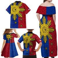 Philippines Sun Batok Tattoo Family Matching Off Shoulder Maxi Dress and Hawaiian Shirt Polynesian and Yakan Pattern - Wonder Print Shop