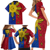 Philippines Sun Batok Tattoo Family Matching Short Sleeve Bodycon Dress and Hawaiian Shirt Polynesian and Yakan Pattern - Wonder Print Shop