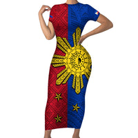 Philippines Sun Batok Tattoo Family Matching Short Sleeve Bodycon Dress and Hawaiian Shirt Polynesian and Yakan Pattern - Wonder Print Shop