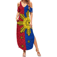 Philippines Sun Batok Tattoo Family Matching Summer Maxi Dress and Hawaiian Shirt Polynesian and Yakan Pattern - Wonder Print Shop