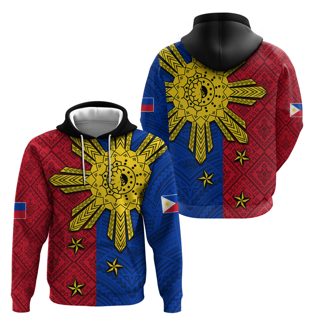 Philippines Sun Batok Tattoo Hoodie Polynesian and Yakan Pattern - Wonder Print Shop