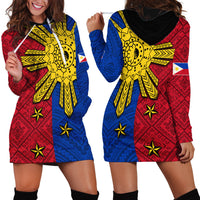 Philippines Sun Batok Tattoo Hoodie Dress Polynesian and Yakan Pattern - Wonder Print Shop