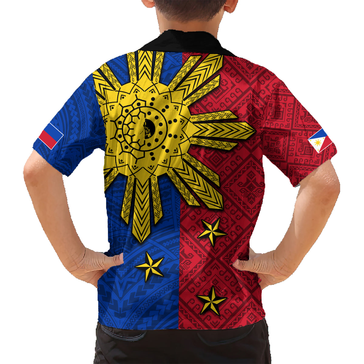 Philippines Sun Batok Tattoo Kid Hawaiian Shirt Polynesian and Yakan Pattern - Wonder Print Shop