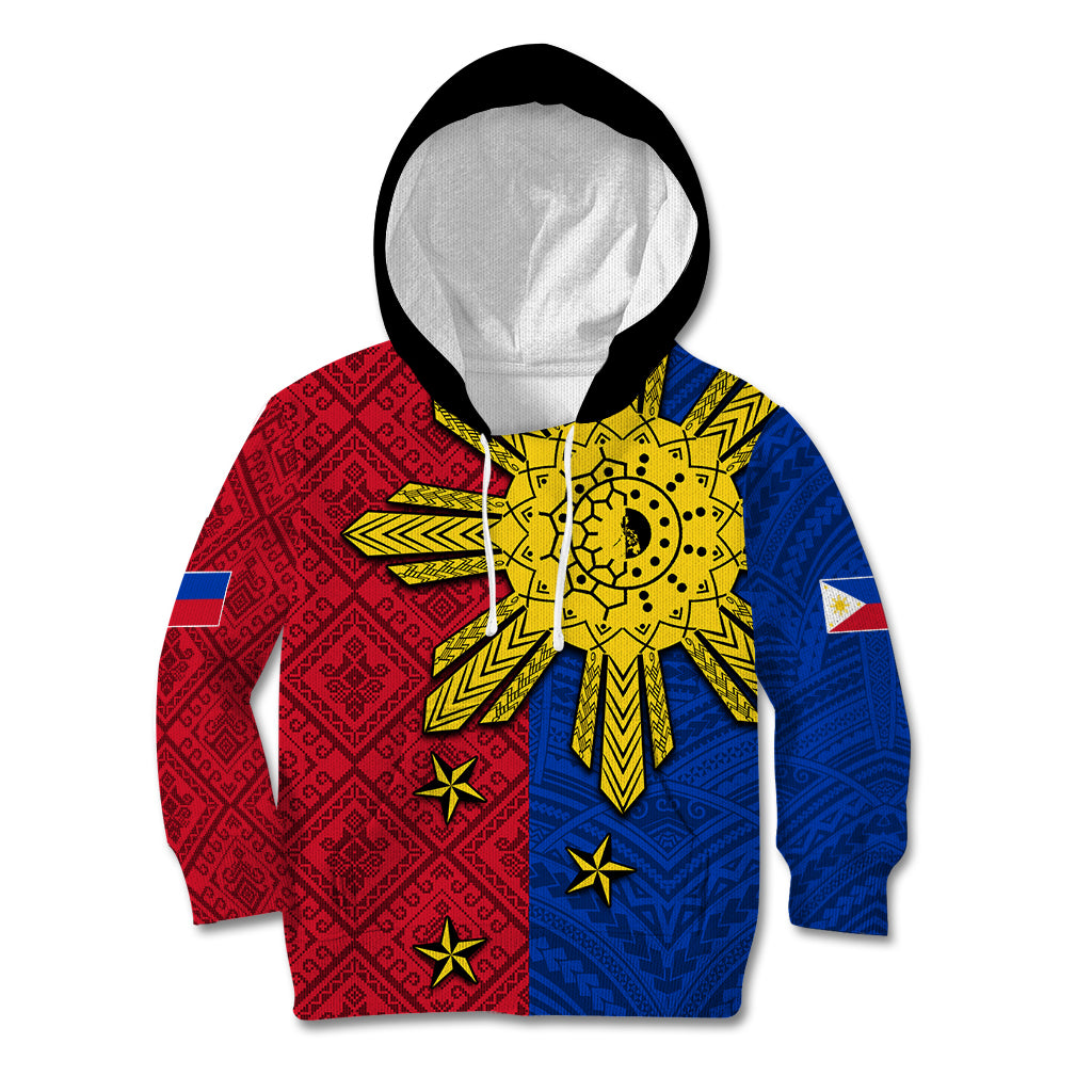 Philippines Sun Batok Tattoo Kid Hoodie Polynesian and Yakan Pattern - Wonder Print Shop