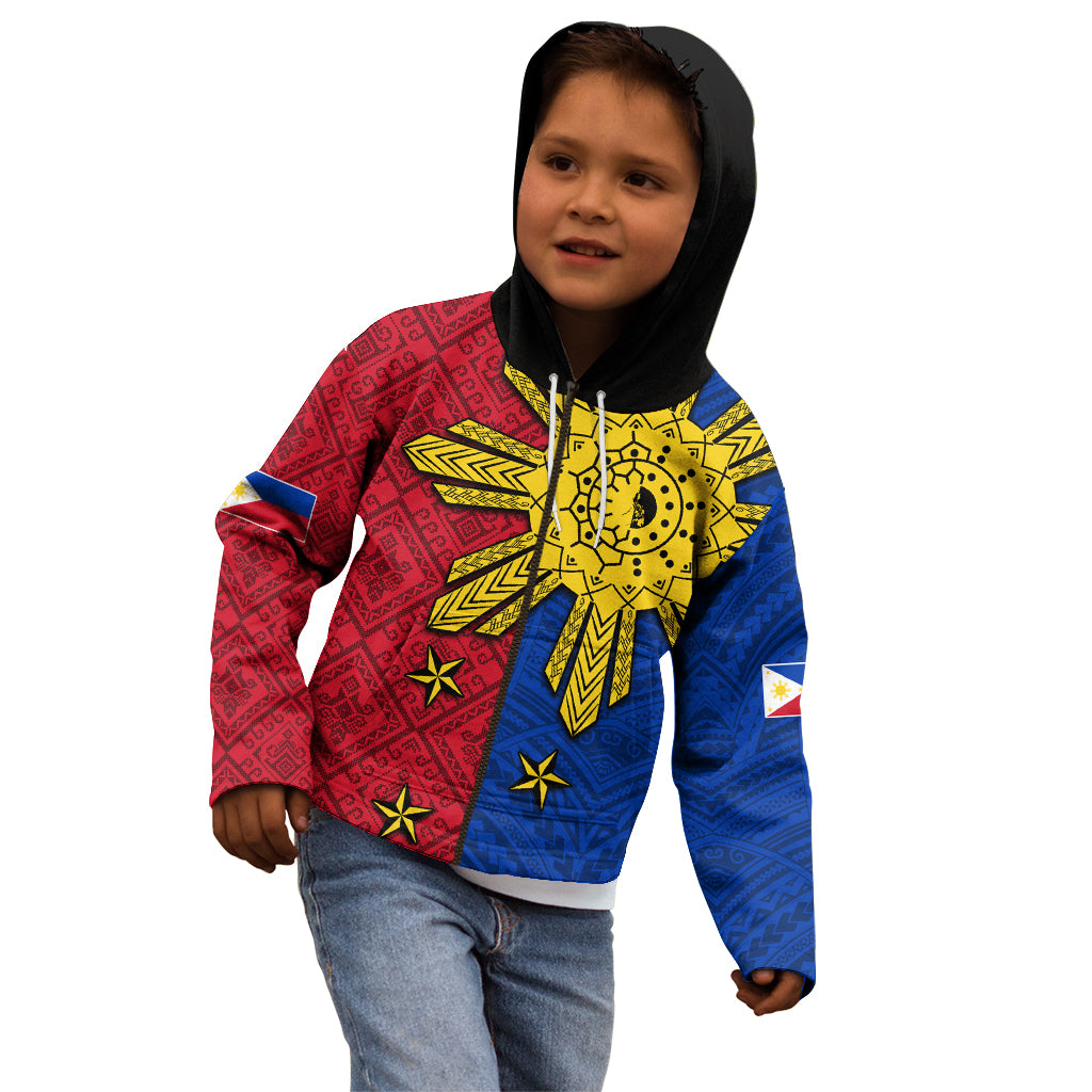 Philippines Sun Batok Tattoo Kid Hoodie Polynesian and Yakan Pattern - Wonder Print Shop