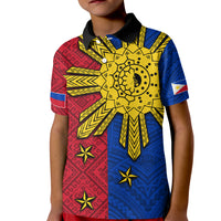 Philippines Sun Batok Tattoo Kid Polo Shirt Polynesian and Yakan Pattern - Wonder Print Shop