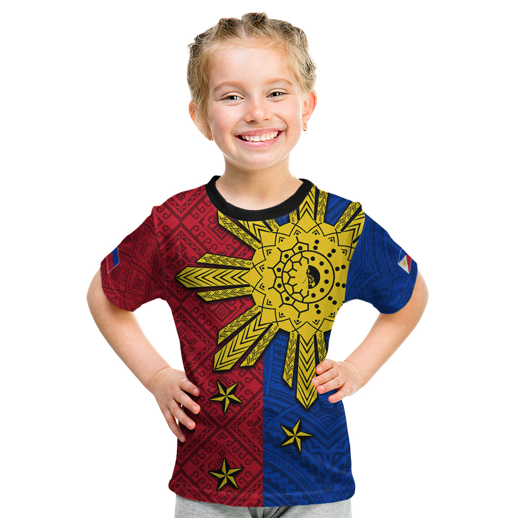 Philippines Sun Batok Tattoo Kid T Shirt Polynesian and Yakan Pattern - Wonder Print Shop