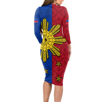 Philippines Sun Batok Tattoo Long Sleeve Bodycon Dress Polynesian and Yakan Pattern - Wonder Print Shop
