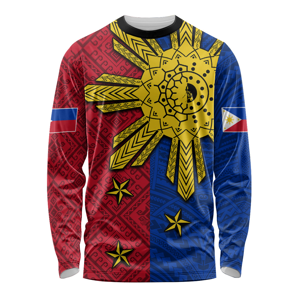 Philippines Sun Batok Tattoo Long Sleeve Shirt Polynesian and Yakan Pattern - Wonder Print Shop