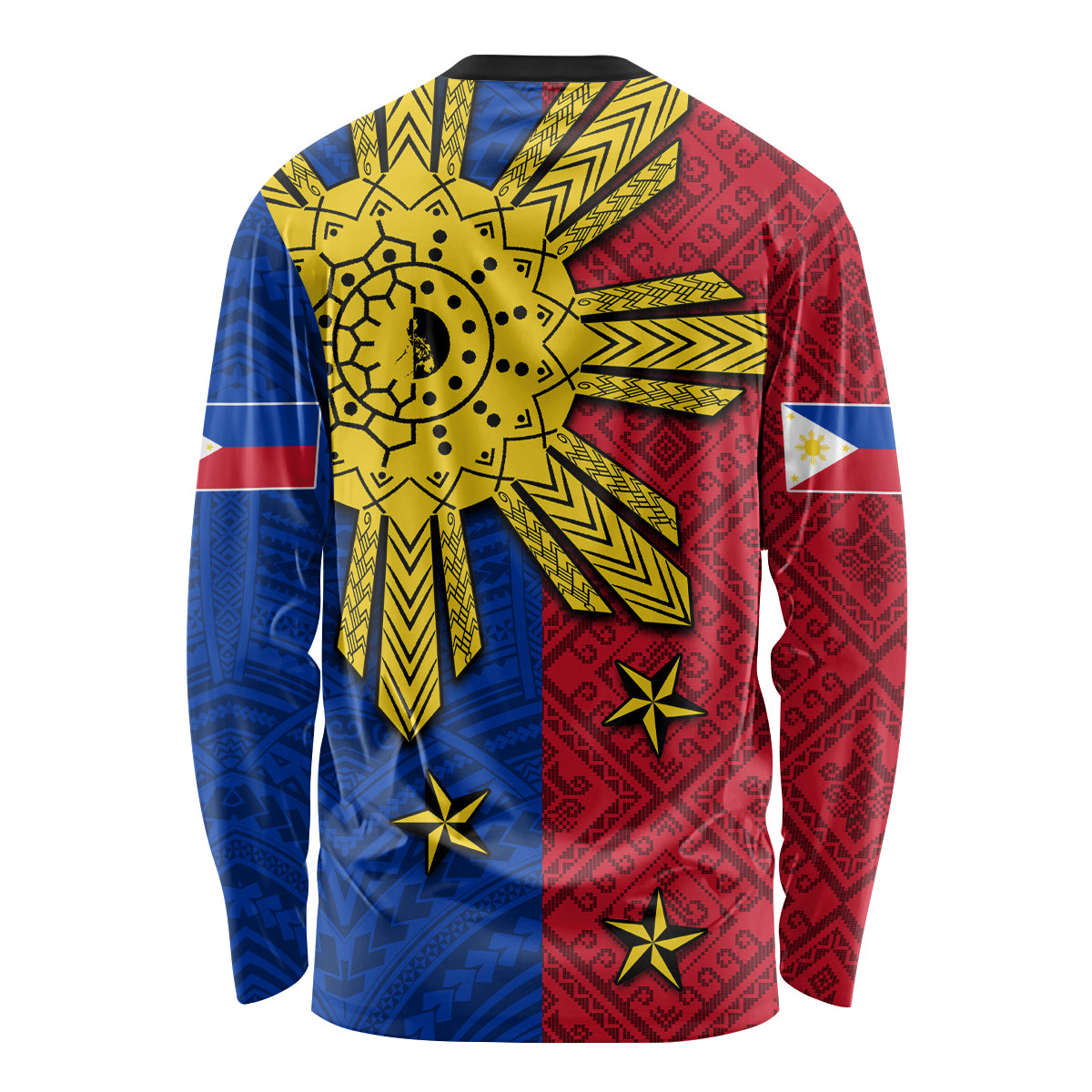 Philippines Sun Batok Tattoo Long Sleeve Shirt Polynesian and Yakan Pattern - Wonder Print Shop