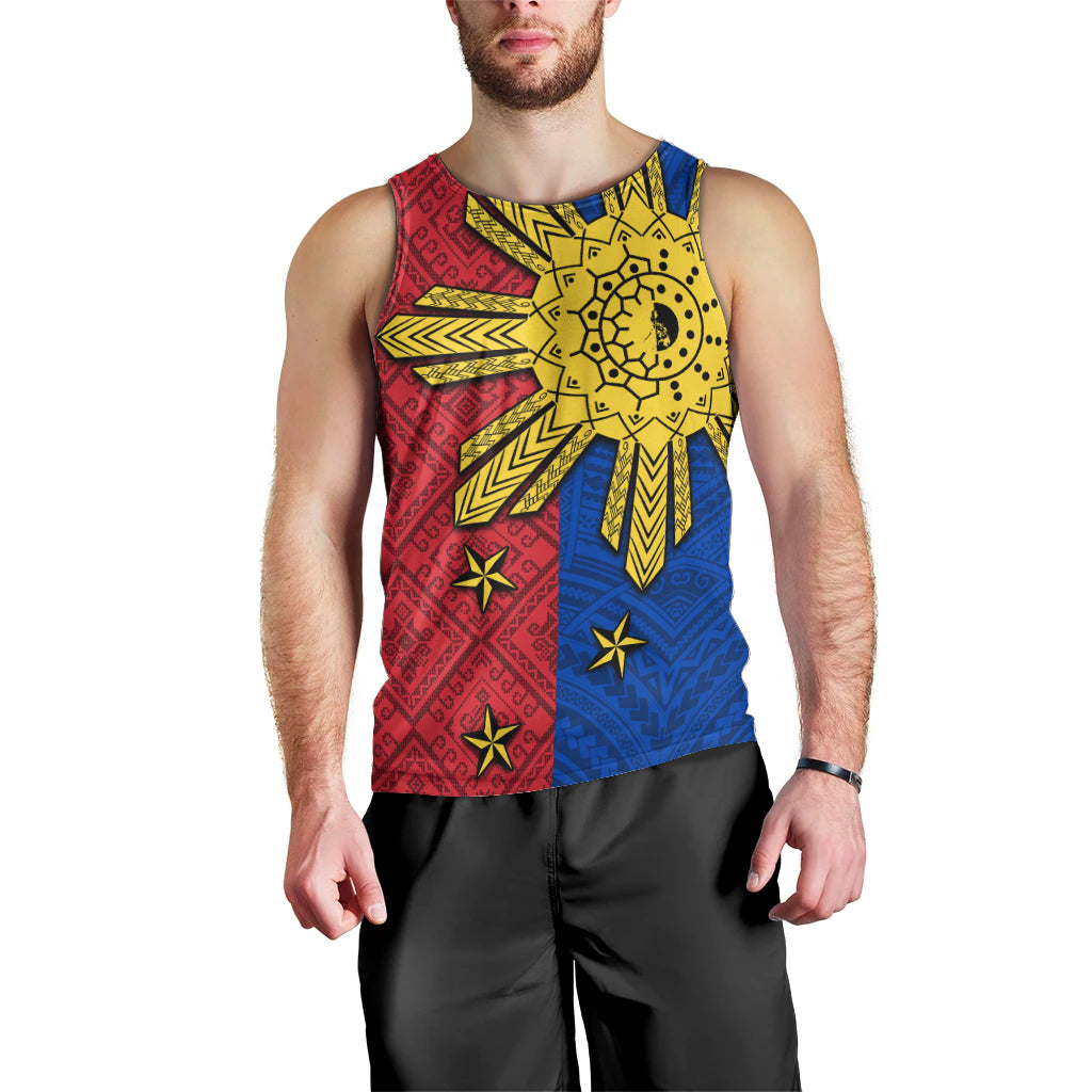 Philippines Sun Batok Tattoo Men Tank Top Polynesian and Yakan Pattern - Wonder Print Shop