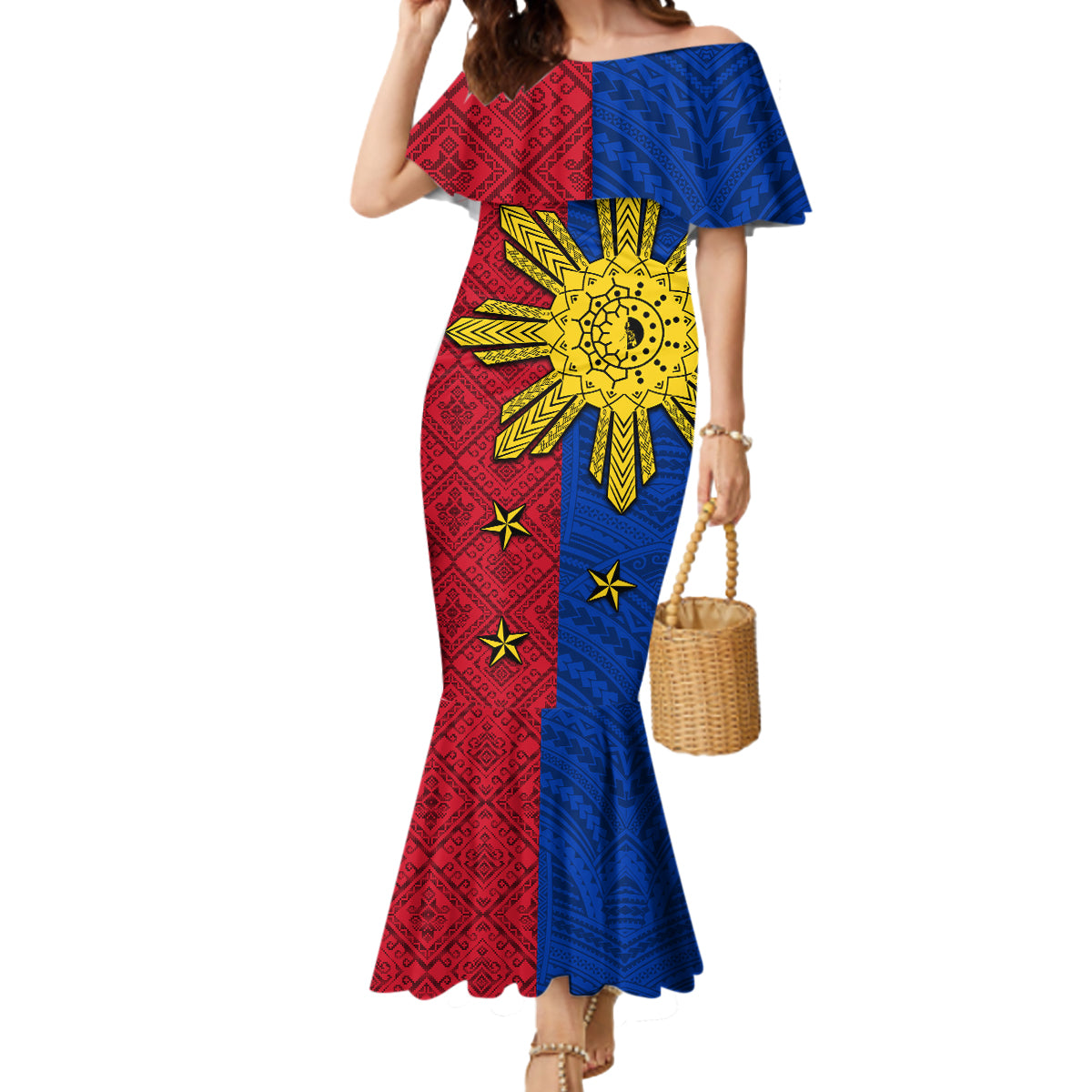 Philippines Sun Batok Tattoo Mermaid Dress Polynesian and Yakan Pattern - Wonder Print Shop