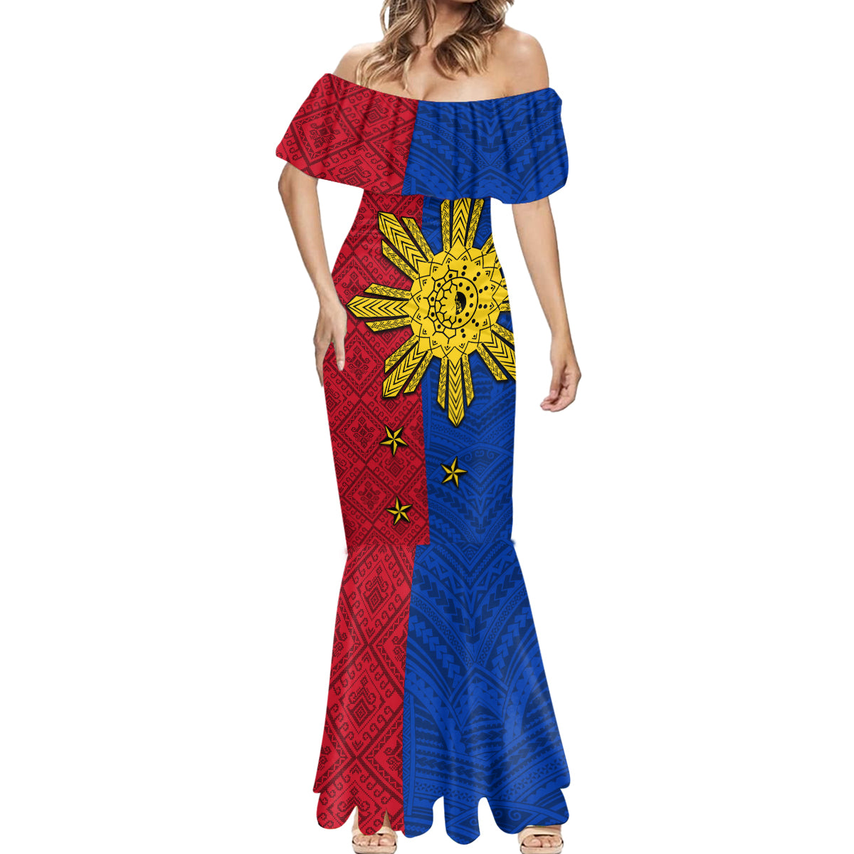 Philippines Sun Batok Tattoo Mermaid Dress Polynesian and Yakan Pattern - Wonder Print Shop