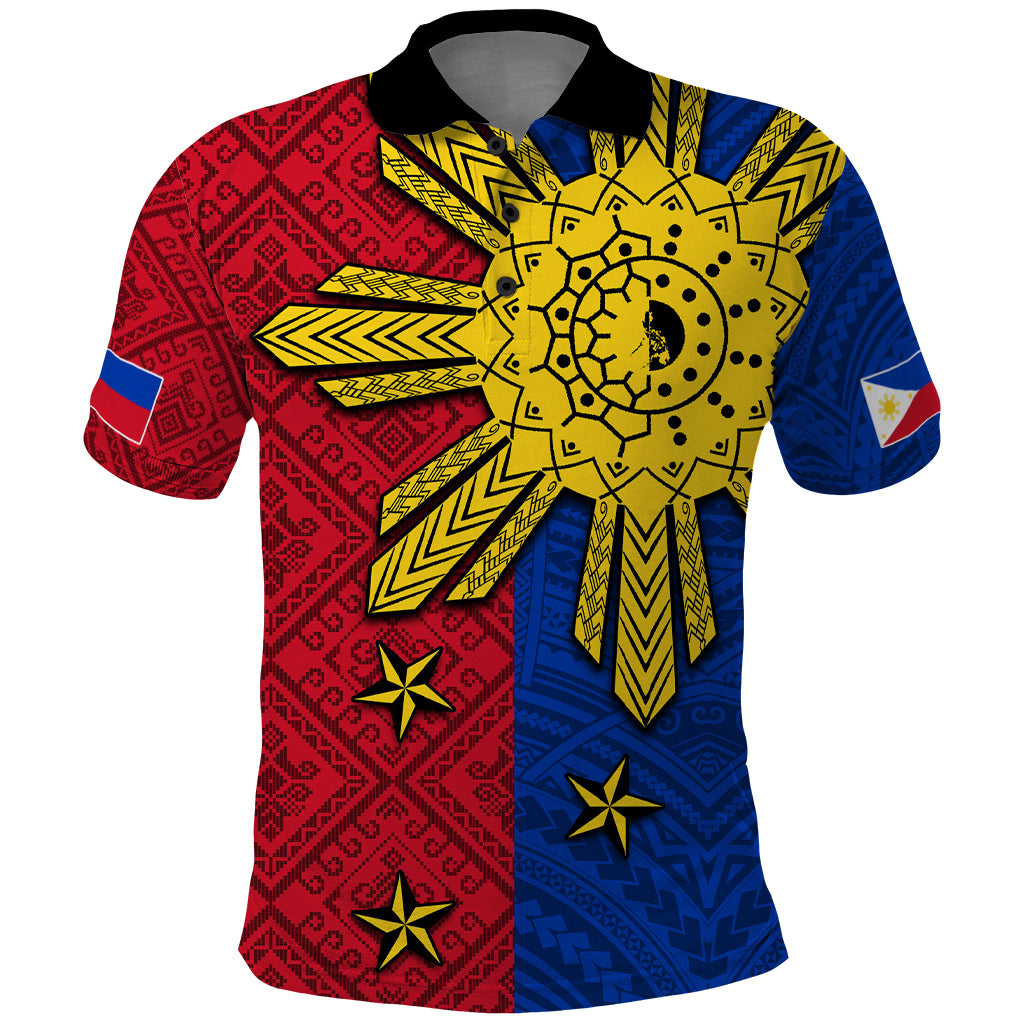 Philippines Sun Batok Tattoo Polo Shirt Polynesian and Yakan Pattern - Wonder Print Shop
