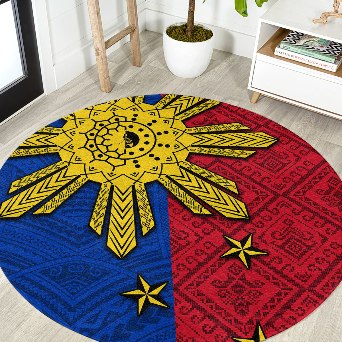 Philippines Sun Batok Tattoo Round Carpet Polynesian and Yakan Pattern
