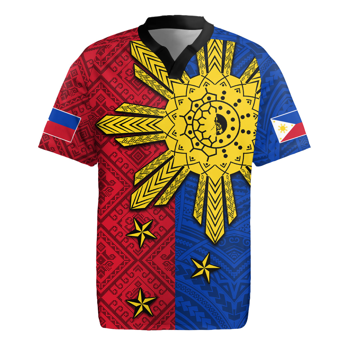 Philippines Sun Batok Tattoo Rugby Jersey Polynesian and Yakan Pattern - Wonder Print Shop