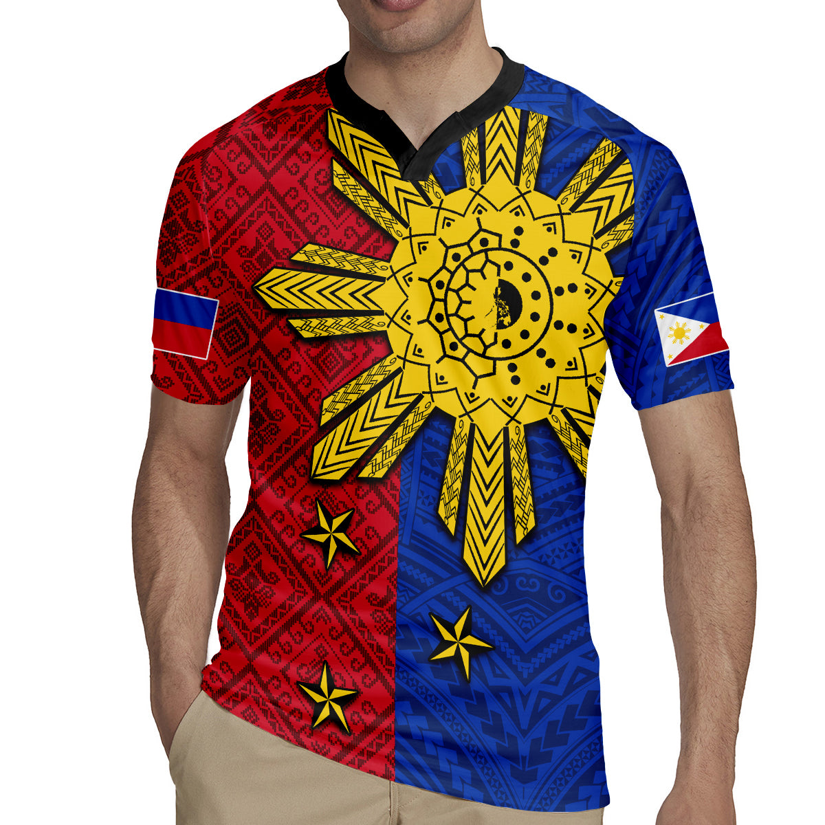 Philippines Sun Batok Tattoo Rugby Jersey Polynesian and Yakan Pattern - Wonder Print Shop