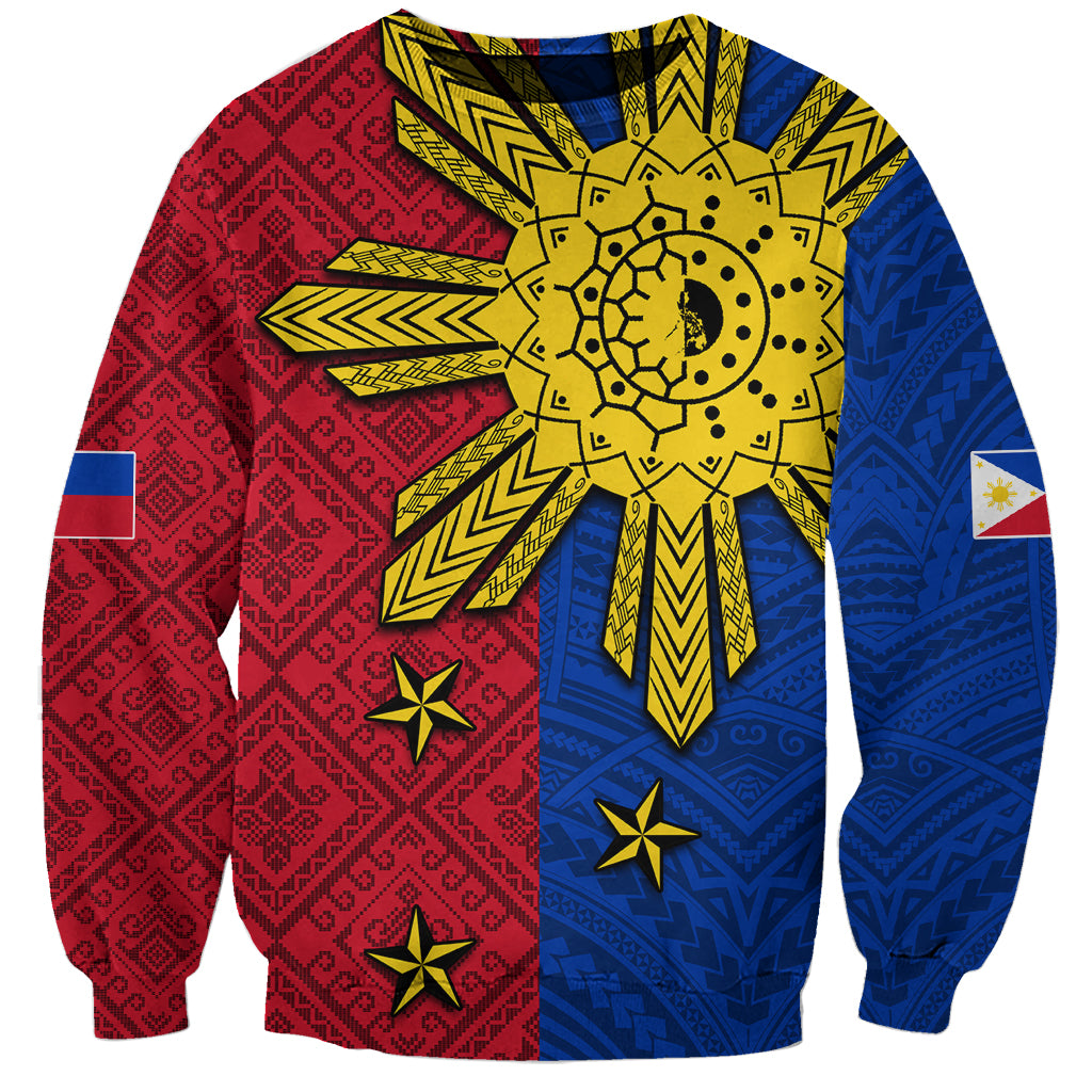 Philippines Sun Batok Tattoo Sweatshirt Polynesian and Yakan Pattern - Wonder Print Shop