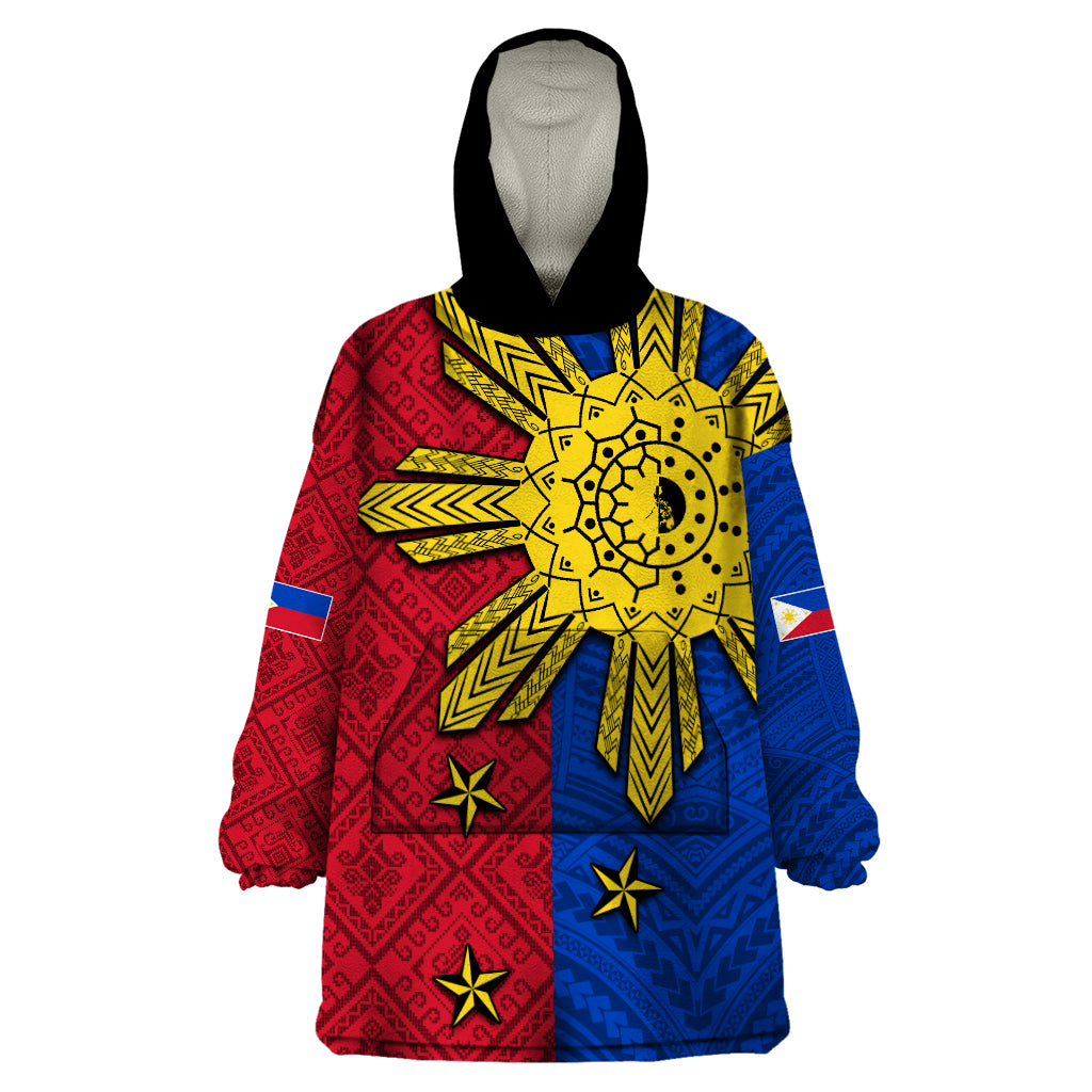 Philippines Sun Batok Tattoo Wearable Blanket Hoodie Polynesian and Yakan Pattern - Wonder Print Shop