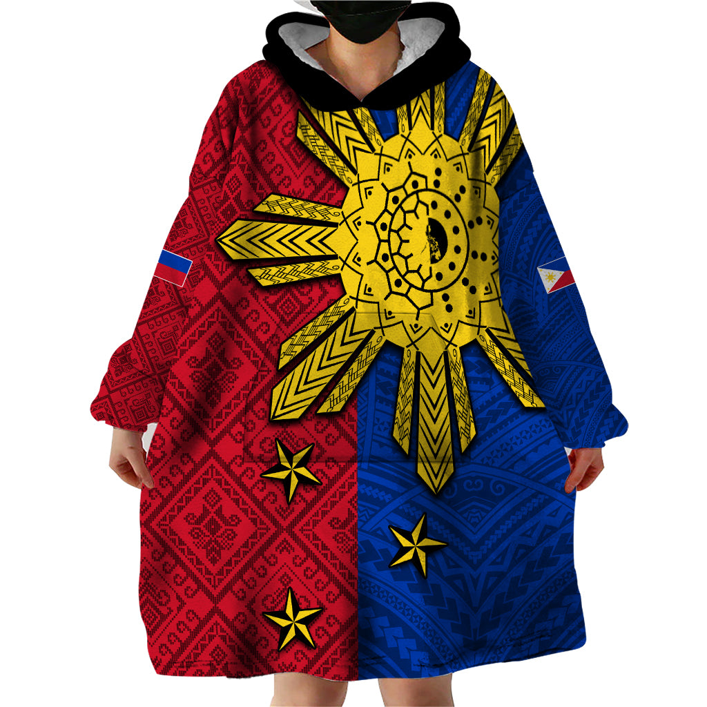 Philippines Sun Batok Tattoo Wearable Blanket Hoodie Polynesian and Yakan Pattern - Wonder Print Shop