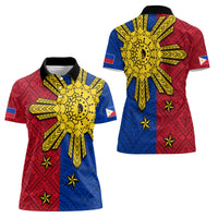 Philippines Sun Batok Tattoo Women Polo Shirt Polynesian and Yakan Pattern - Wonder Print Shop