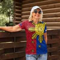 Philippines Sun Batok Tattoo Women Polo Shirt Polynesian and Yakan Pattern - Wonder Print Shop