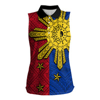 Philippines Sun Batok Tattoo Women Sleeveless Polo Shirt Polynesian and Yakan Pattern - Wonder Print Shop