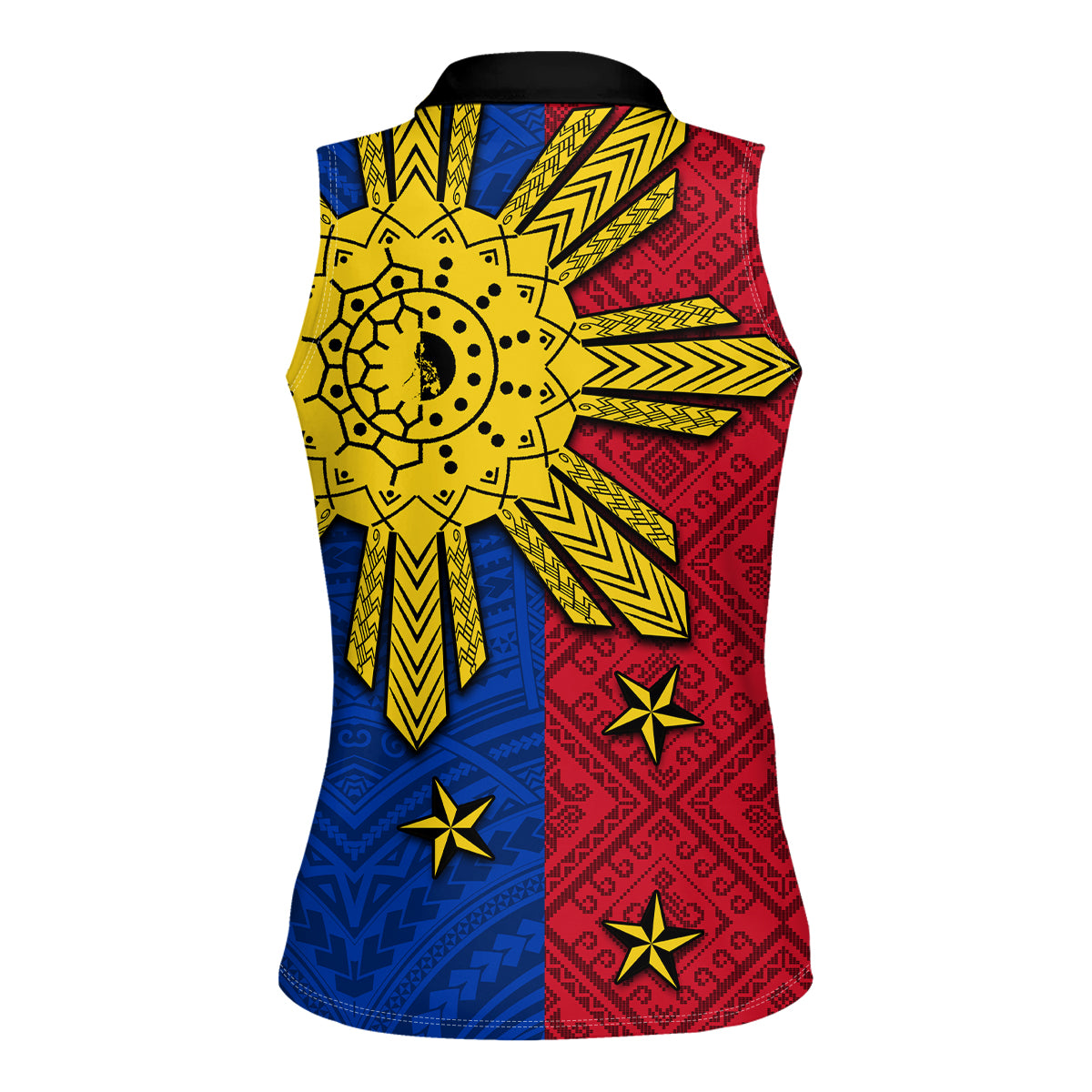 Philippines Sun Batok Tattoo Women Sleeveless Polo Shirt Polynesian and Yakan Pattern - Wonder Print Shop