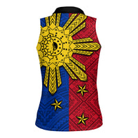 Philippines Sun Batok Tattoo Women Sleeveless Polo Shirt Polynesian and Yakan Pattern - Wonder Print Shop