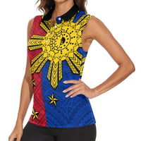 Philippines Sun Batok Tattoo Women Sleeveless Polo Shirt Polynesian and Yakan Pattern - Wonder Print Shop
