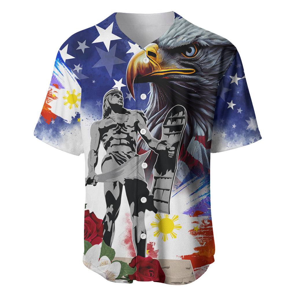 Philippines and American Together Baseball Jersey Filipino Lapulapu and Bald Eagle