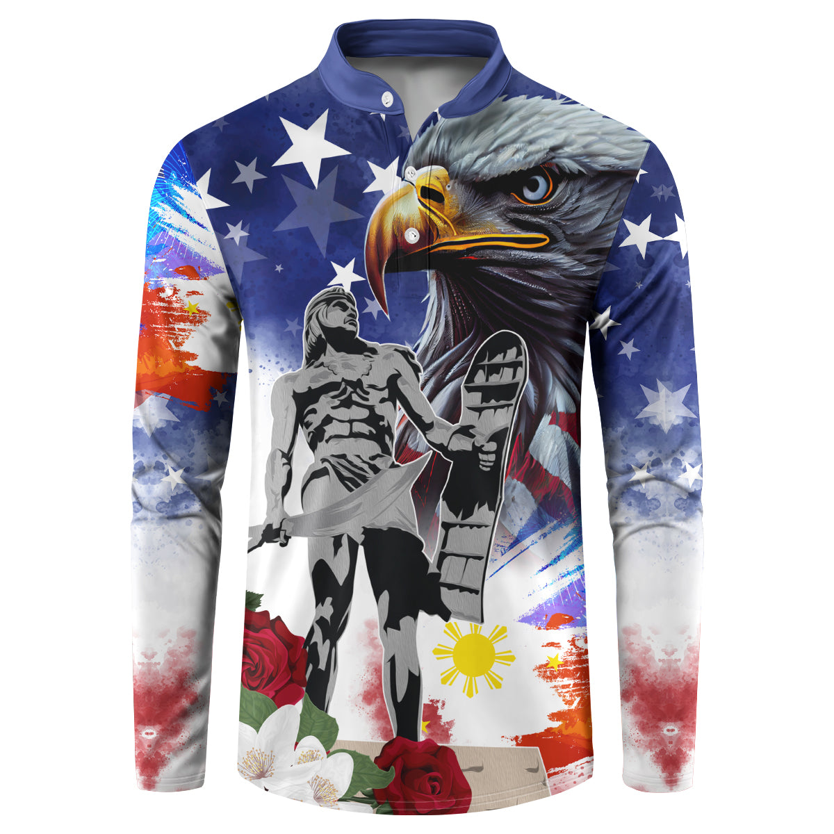Philippines and American Together Button Sweatshirt Filipino Lapulapu and Bald Eagle - Wonder Print Shop