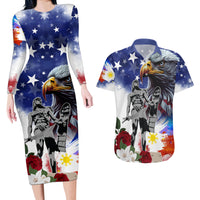Philippines and American Together Couples Matching Long Sleeve Bodycon Dress and Hawaiian Shirt Filipino Lapulapu and Bald Eagle - Wonder Print Shop