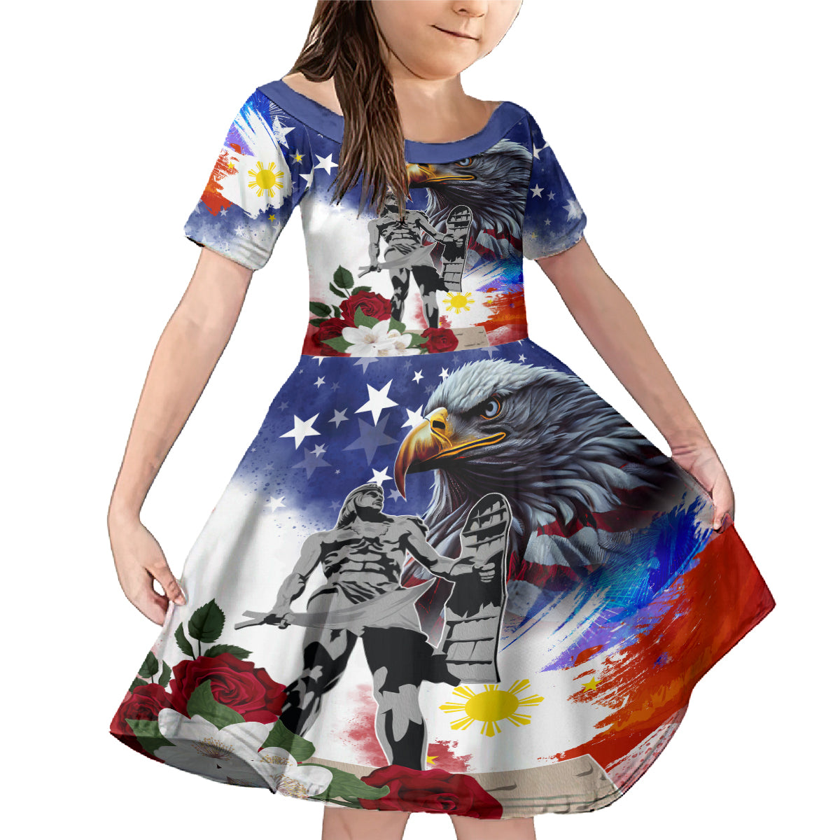 Philippines and American Together Family Matching Mermaid Dress and Hawaiian Shirt Filipino Lapulapu and Bald Eagle - Wonder Print Shop