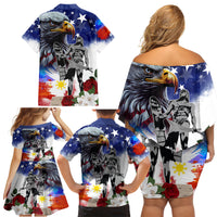 Philippines and American Together Family Matching Off Shoulder Short Dress and Hawaiian Shirt Filipino Lapulapu and Bald Eagle - Wonder Print Shop