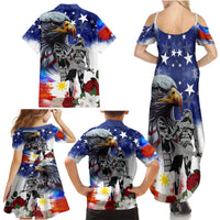 Philippines and American Together Family Matching Summer Maxi Dress and Hawaiian Shirt Filipino Lapulapu and Bald Eagle - Wonder Print Shop