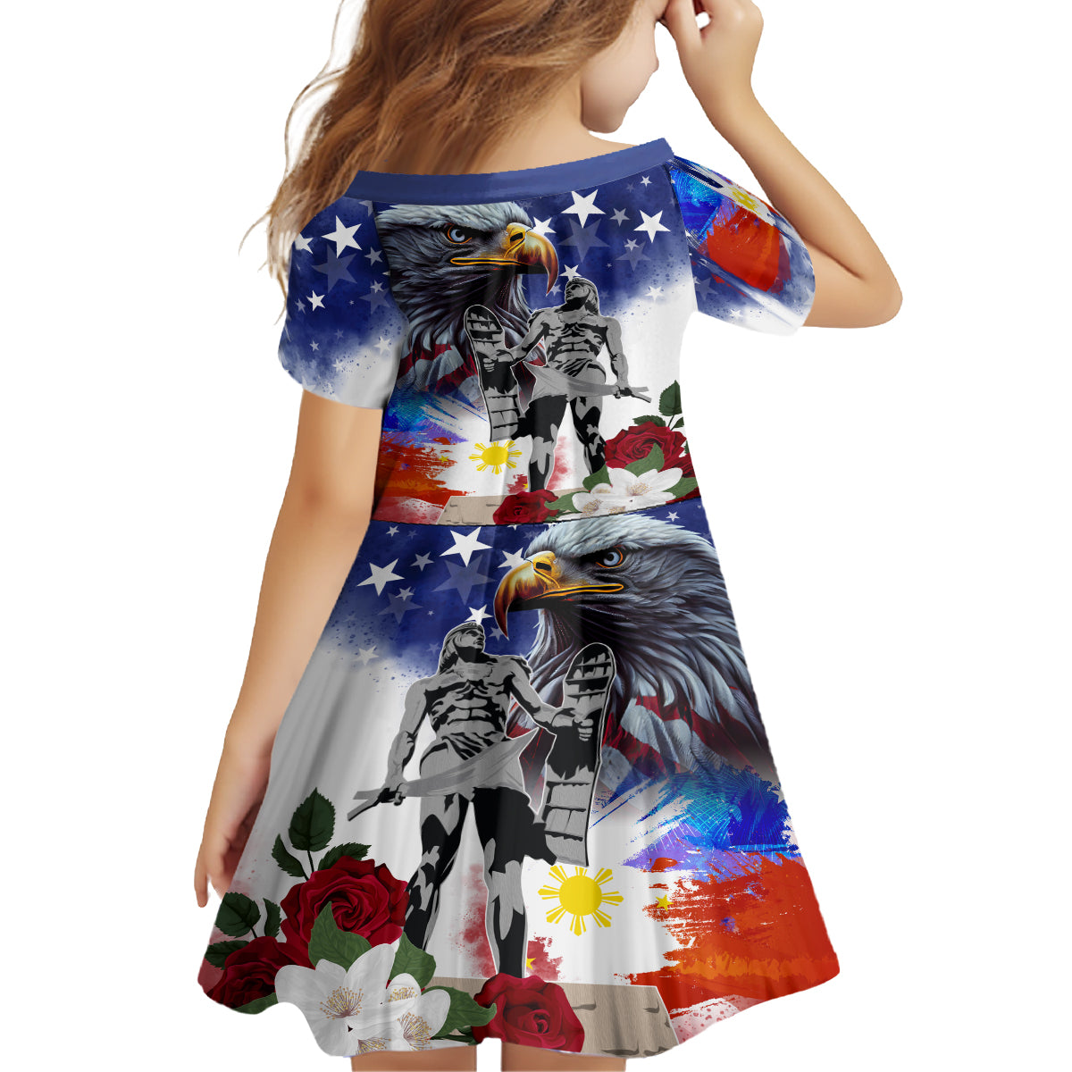 Philippines and American Together Family Matching Tank Maxi Dress and Hawaiian Shirt Filipino Lapulapu and Bald Eagle - Wonder Print Shop