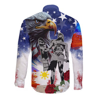 Philippines and American Together Long Sleeve Button Shirt Filipino Lapulapu and Bald Eagle - Wonder Print Shop
