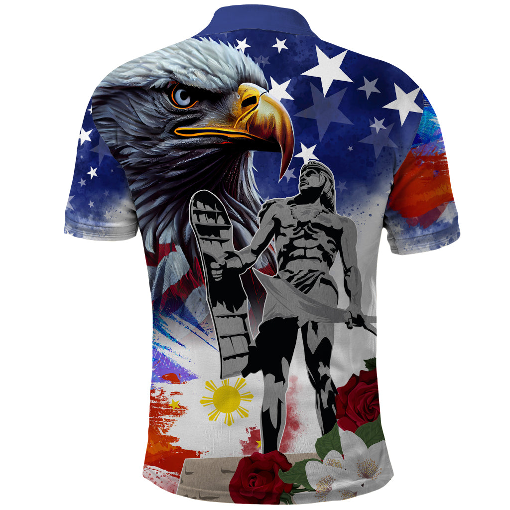 Philippines and American Together Polo Shirt Filipino Lapulapu and Bald Eagle - Wonder Print Shop