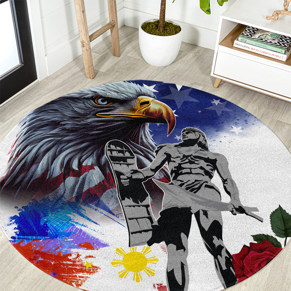 Philippines and American Together Round Carpet Filipino Lapulapu and Bald Eagle