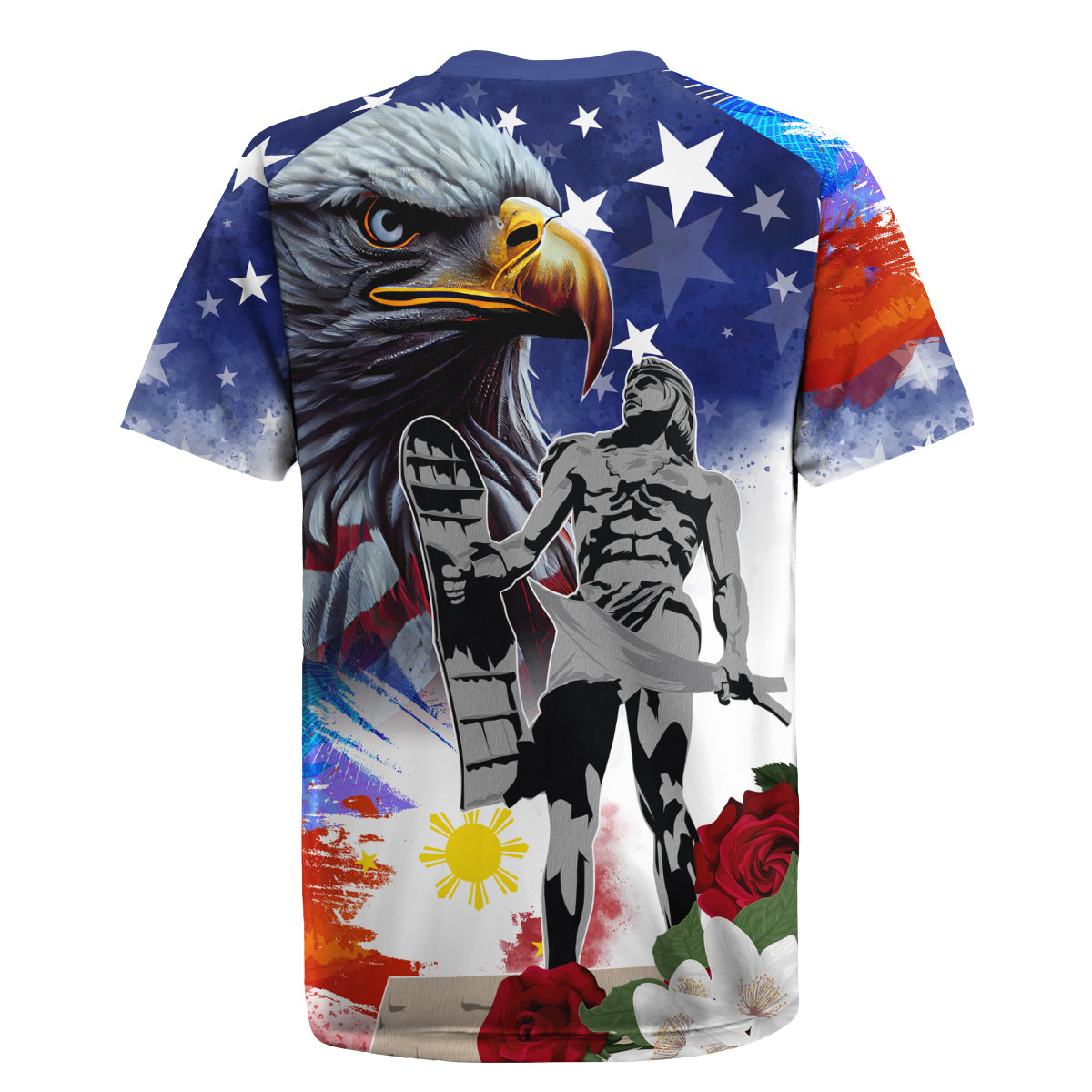 Philippines and American Together Rugby Jersey Filipino Lapulapu and Bald Eagle - Wonder Print Shop