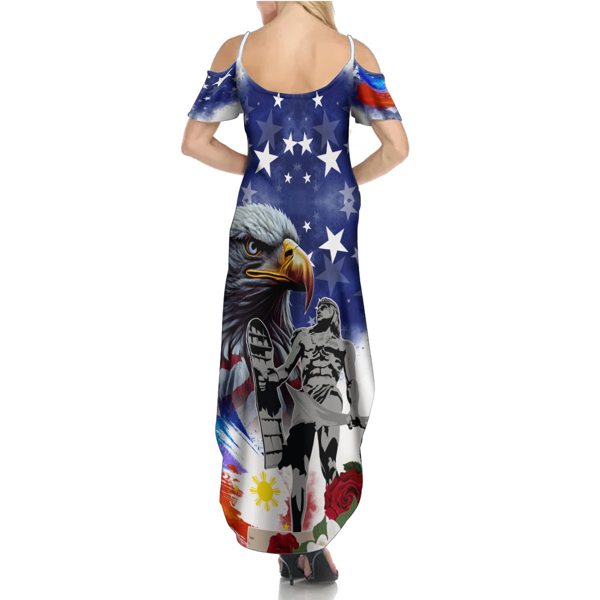 Philippines and American Together Summer Maxi Dress Filipino Lapulapu and Bald Eagle - Wonder Print Shop