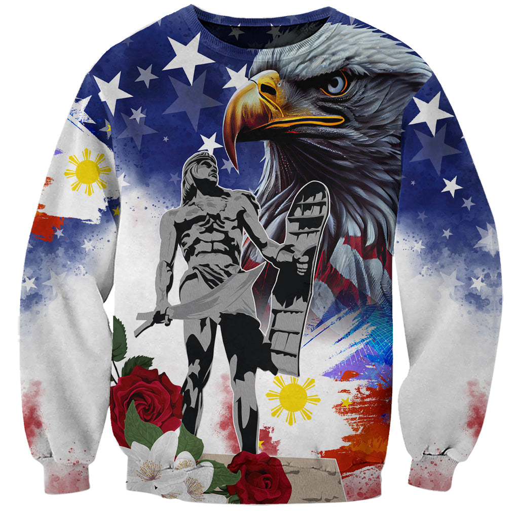 Philippines and American Together Sweatshirt Filipino Lapulapu and Bald Eagle - Wonder Print Shop