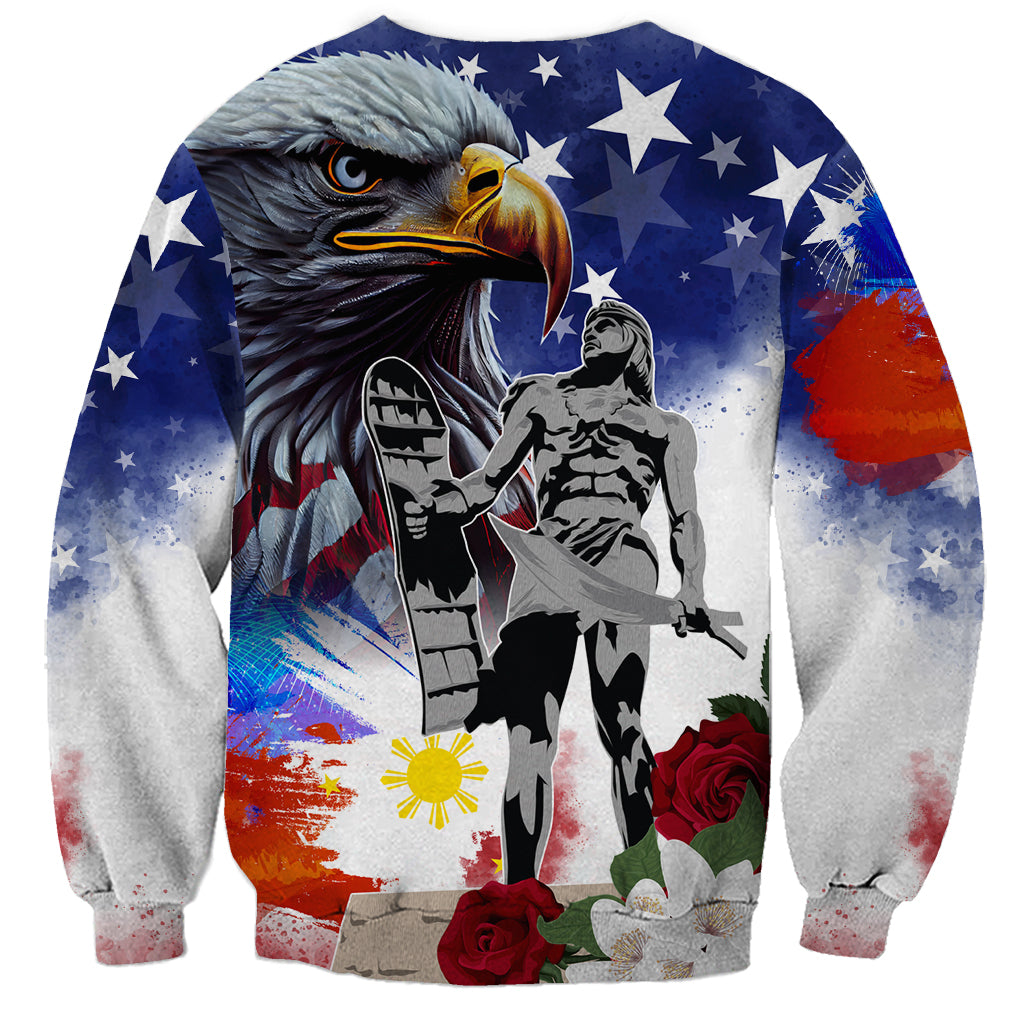 Philippines and American Together Sweatshirt Filipino Lapulapu and Bald Eagle - Wonder Print Shop