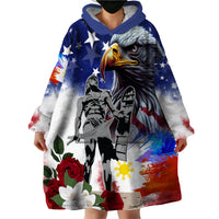 Philippines and American Together Wearable Blanket Hoodie Filipino Lapulapu and Bald Eagle - Wonder Print Shop