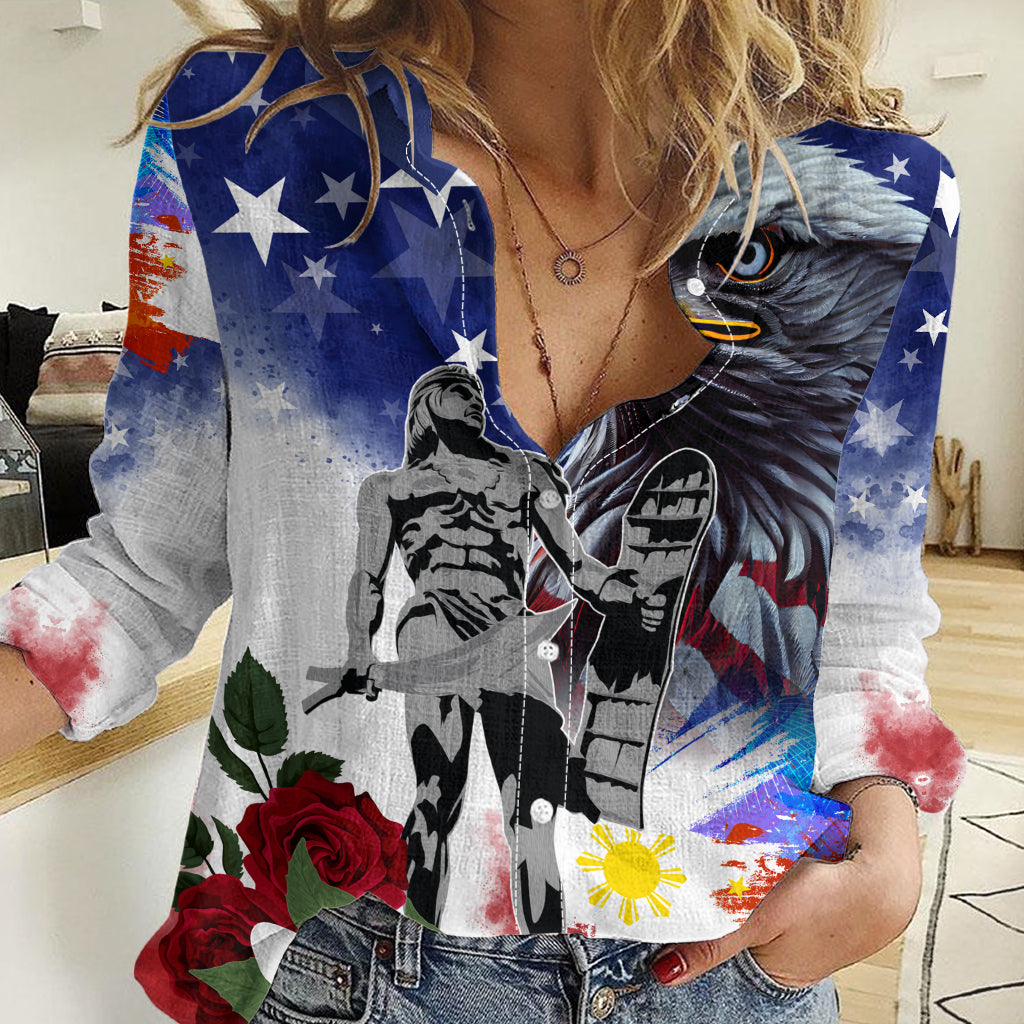 Philippines and American Together Women Casual Shirt Filipino Lapulapu and Bald Eagle - Wonder Print Shop
