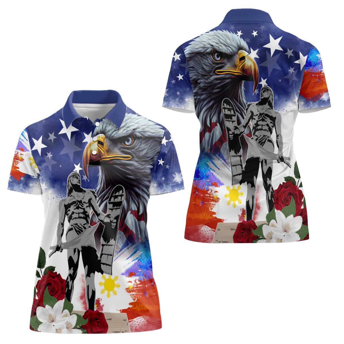 Philippines and American Together Women Polo Shirt Filipino Lapulapu and Bald Eagle - Wonder Print Shop