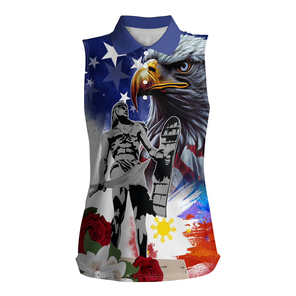 Philippines and American Together Women Sleeveless Polo Shirt Filipino Lapulapu and Bald Eagle - Wonder Print Shop